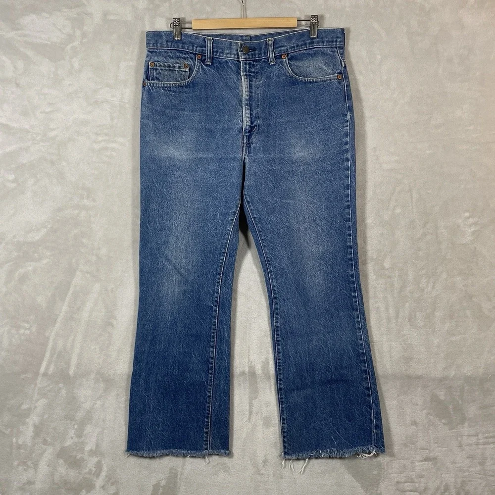 Vtg 70s Levis 517 Jeans Mens 36x32 (fit 36x28) Raw Hem Bootcut TALON Whiskers